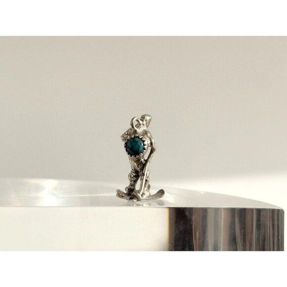 Turquoise Accented Antiqued Sterling Silver Skiier Vintage Pendant | Charm - Picture 5 of 14